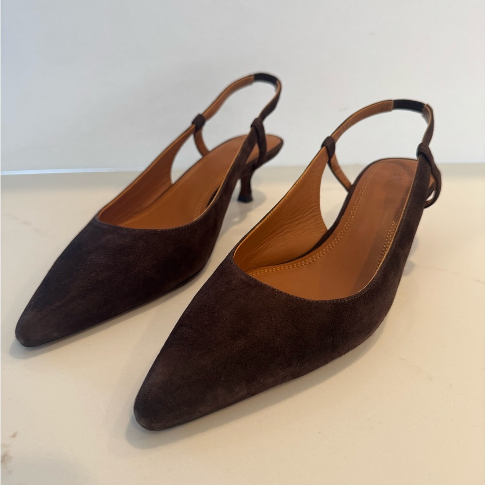 Polo Ralph Lauren Brown Goat- Suede Slingback Heels